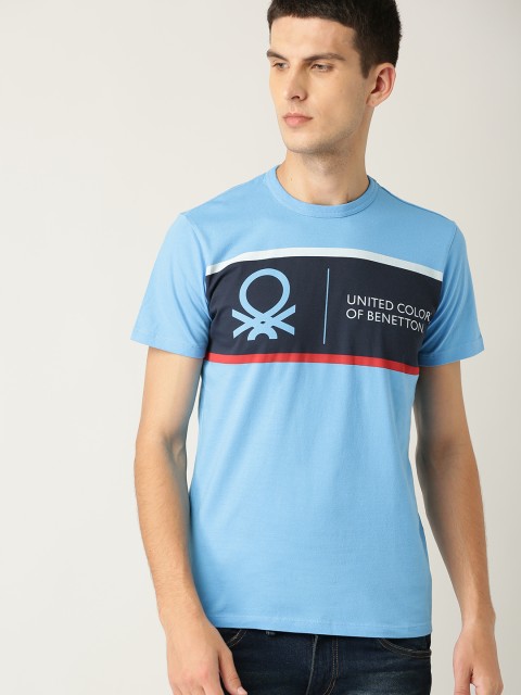 

United Colors of Benetton Men Blue Printed Round Neck T-shirt