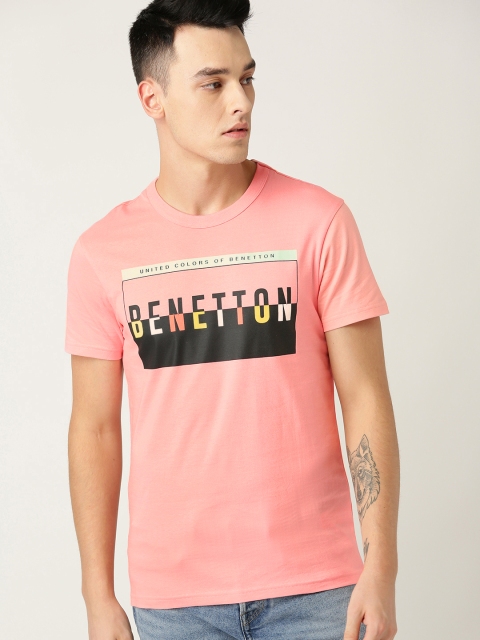 

United Colors of Benetton Men Pink Printed Round Neck T-shirt
