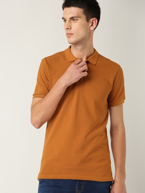 

United Colors of Benetton Men Mustard Brown Solid Polo Collar T-shirt