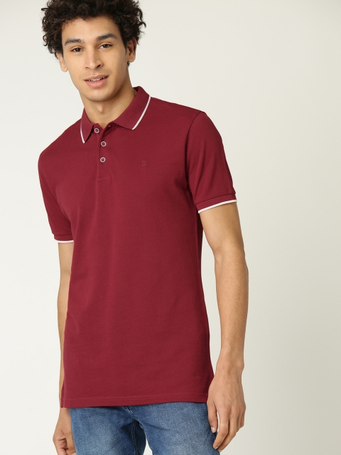 

United Colors of Benetton Men Maroon Solid Polo Collar T-shirt