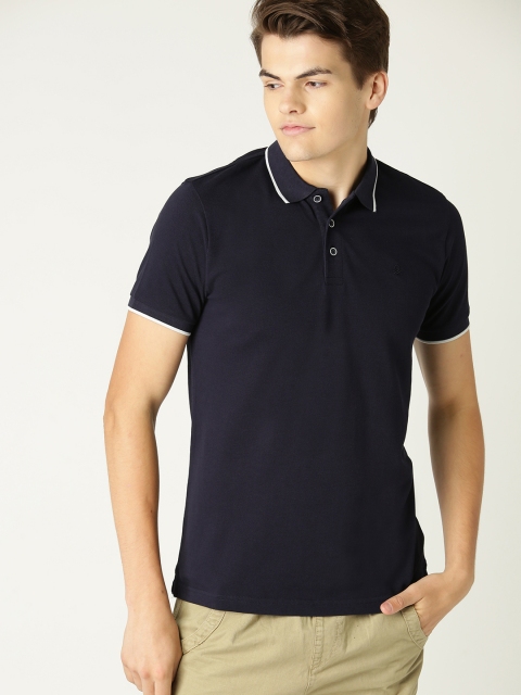 

United Colors of Benetton Men Navy Blue Solid Polo Collar T-shirt