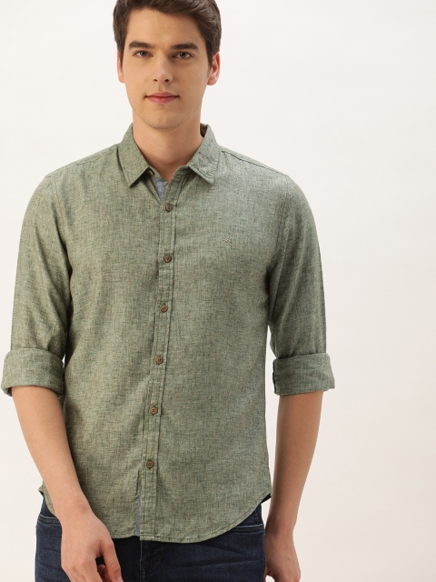 

United Colors of Benetton Men Olive Green Regular Fit Solid Casual Shirt