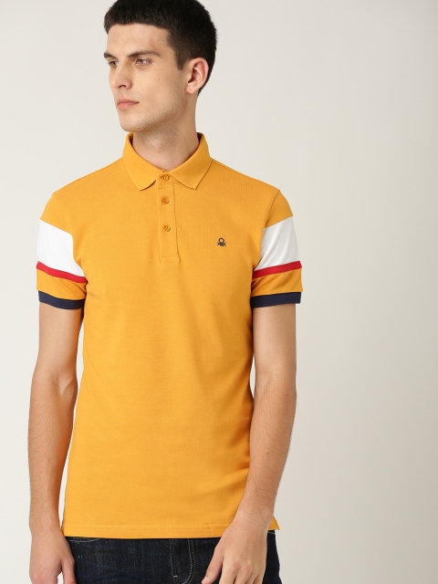 

United Colors of Benetton Men Mustard Yellow Solid Polo Collar T-shirt