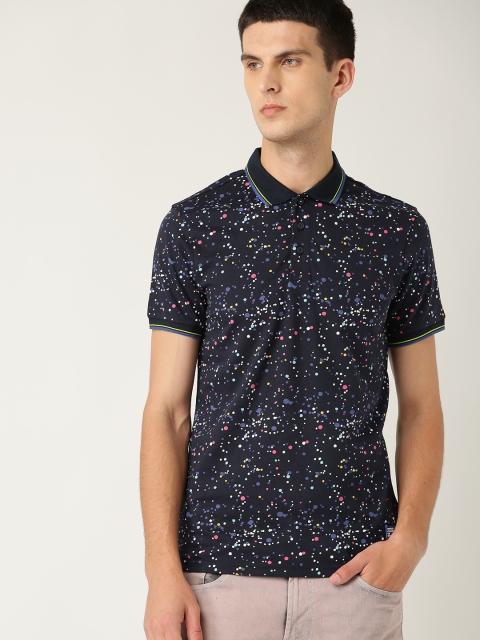 

United Colors of Benetton Men Navy Blue Printed Polo Collar T-shirt