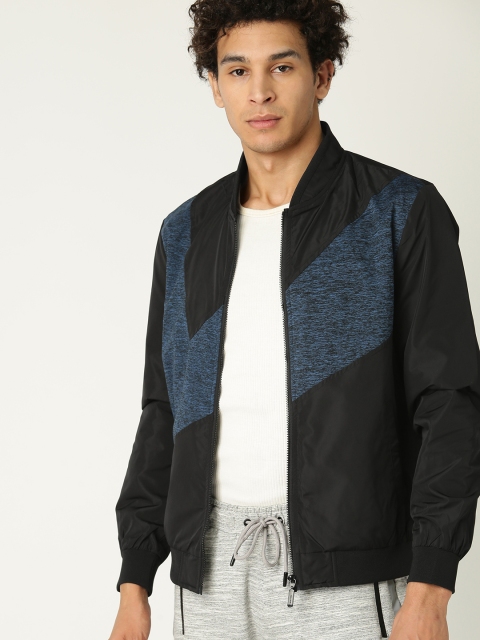

United Colors of Benetton Men Black & Navy Blue Colourblocked Bomber Jacket