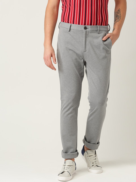 

United Colors of Benetton Men Grey Knitted Slim Fit Solid Chinos