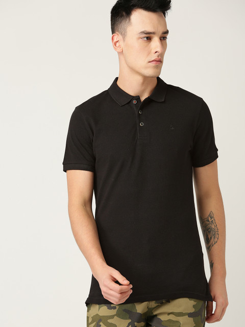 

United Colors of Benetton Men Black Solid Polo Collar T-shirt