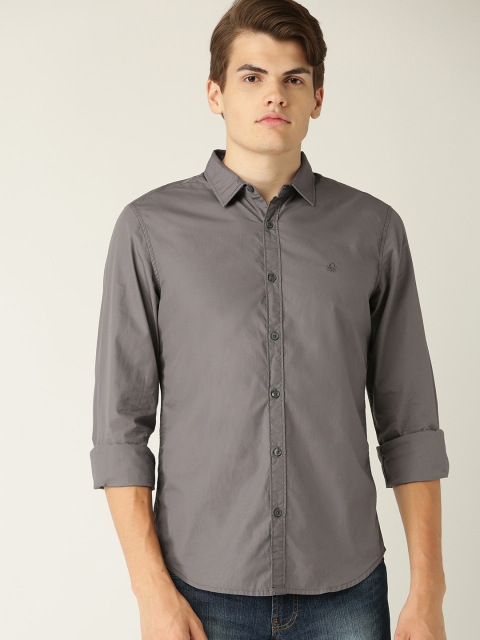 

United Colors of Benetton Men Charcoal Grey Solid Casual Shirt
