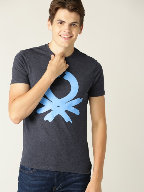

United Colors of Benetton Men Navy Blue Printed Round Neck T-shirt