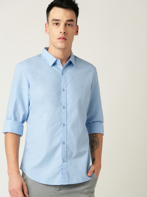 

United Colors of Benetton Men Blue Slim Fit Solid Poplin Casual Shirt