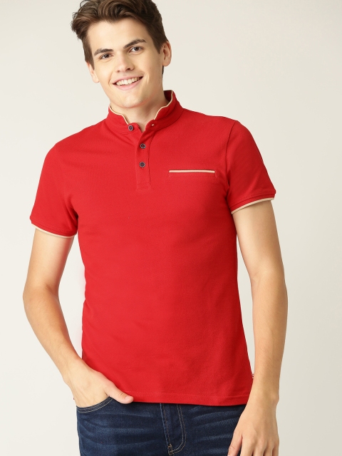 

United Colors of Benetton Men Red Solid Stand Collar T-shirt