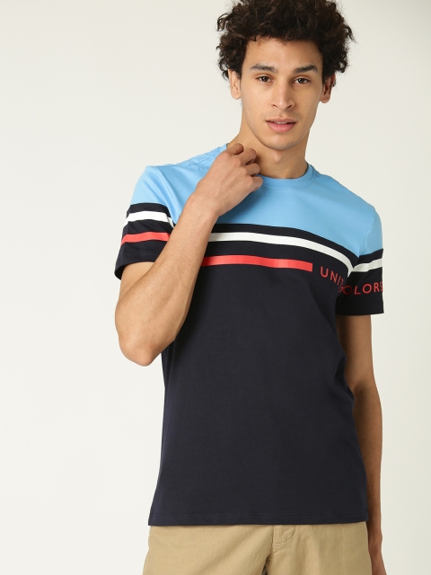 

United Colors of Benetton Men Blue Colourblocked T-shirt