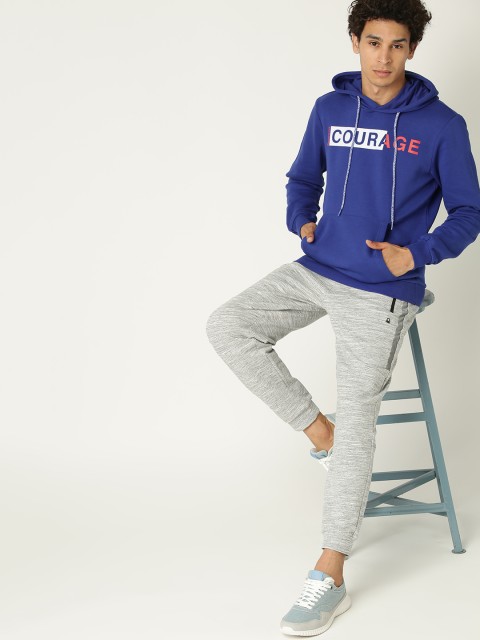 

United Colors of Benetton Men Blue & White Printed Hooded Sweatshirt