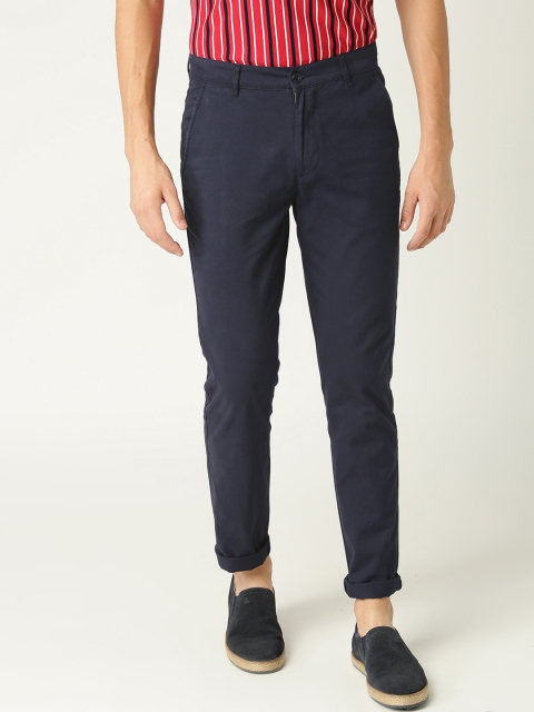 

United Colors of Benetton Men Navy Blue Slim Fit Twill Solid Chinos