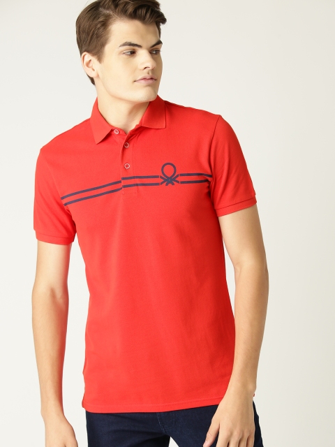 

United Colors of Benetton Men Red Printed Detail Polo Collar T-shirt
