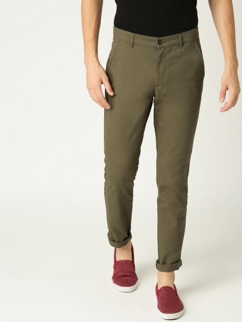 

United Colors of Benetton Men Olive Green Slim Fit Twill Solid Chinos