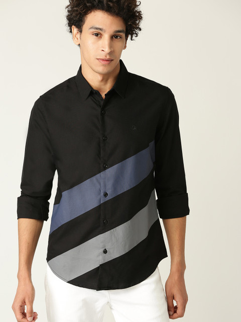 

United Colors of Benetton Men Black Striped Detail Casual Shirt