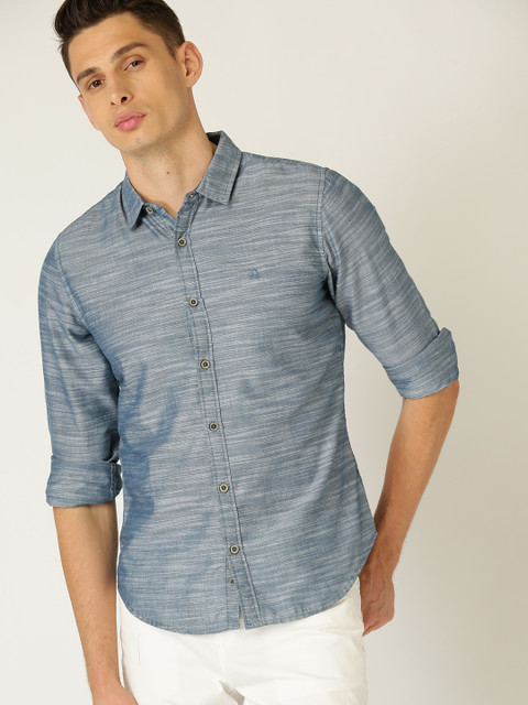 

United Colors of Benetton Men Blue Regular Fit Self-Design Casual Shirt