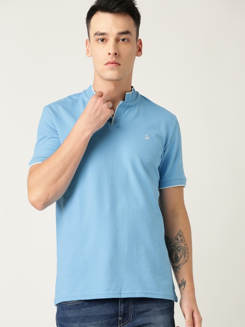

United Colors of Benetton Men Blue Solid Stand Collar T-shirt