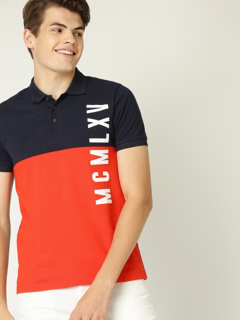 

United Colors of Benetton Men Red & Navy Blue Colourblocked T-shirt