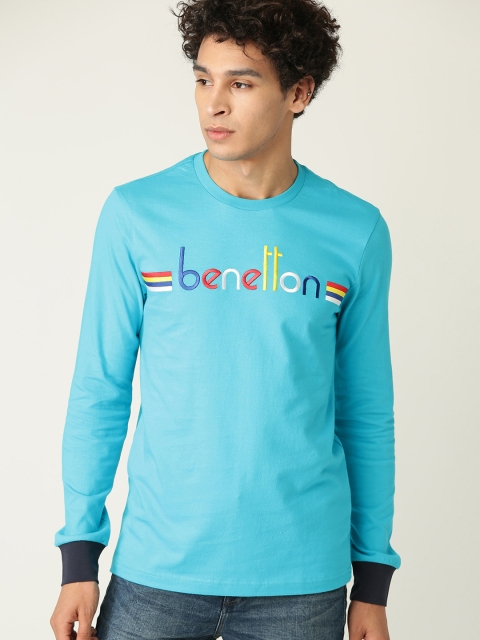 

United Colors of Benetton Men Blue Embroidered Detail Round Neck T-shirt