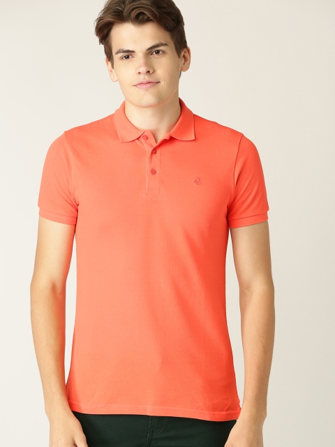 

United Colors of Benetton Men Coral Orange Solid Polo Collar T-shirt