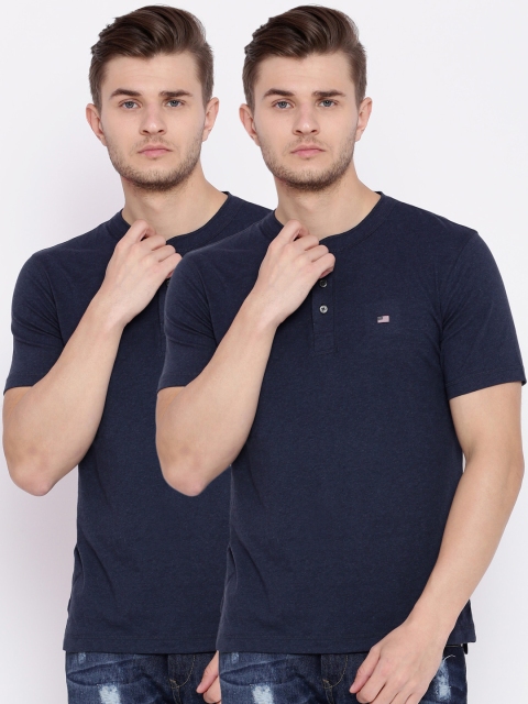 

Jockey Men Pack of 2 Navy Solid Henley Neck T-shirts, Navy blue