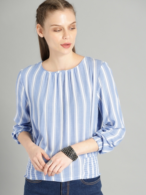 

Roadster Women Blue & White Striped Blouson Top