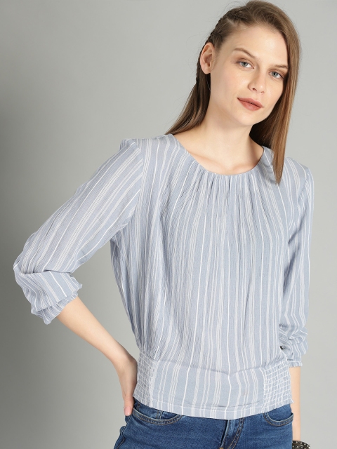 

Roadster Women Grey & White Striped Blouson Top