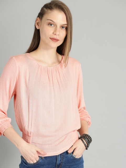 

Roadster Women Pink Smocked Blouson Top