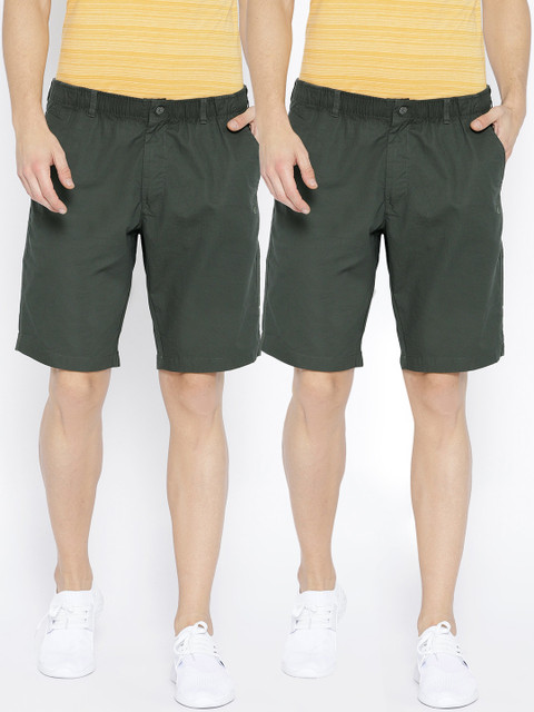 

Jockey Men Pack Of Two Olive Green Solid Sports Shorts 7276784-2