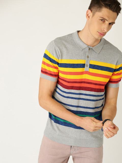 

United Colors of Benetton Men Multicoloured Striped Polo Collar T-shirt, Multi