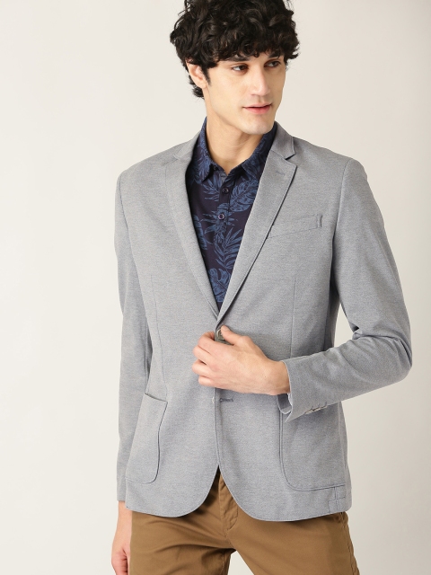 

United Colors of Benetton Men Grey Melange Solid Single-Breasted Casual Blazer