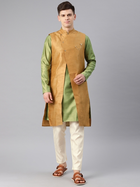 

Freehand Men Green & Khaki Solid Layered Sherwani with Pyjamas