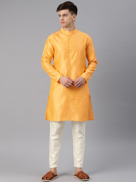 

Freehand Men Yellow & Cream-Coloured Solid Kurta with Pyjamas