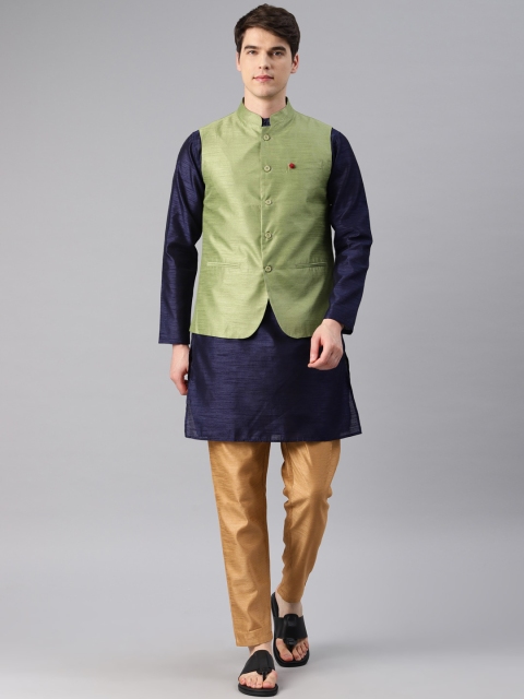 

Freehand Men Green & Navy Blue Solid Kurta Set with Nehru Jacket