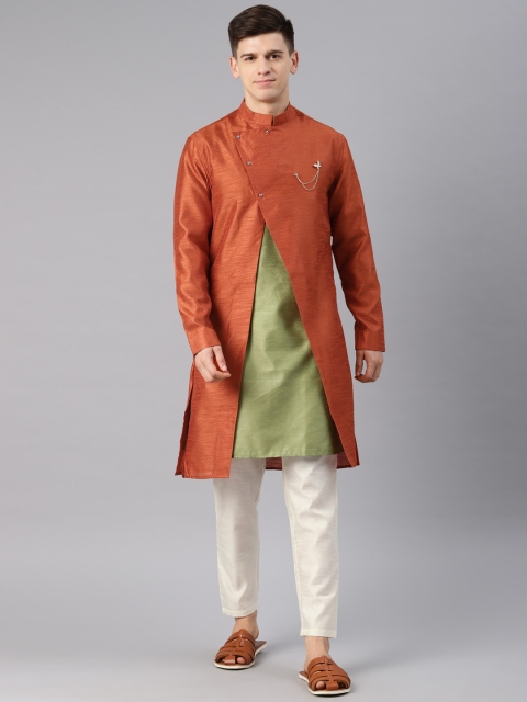 

Freehand Men Rust Orange & Off-white Solid Sherwani Set With Jacket