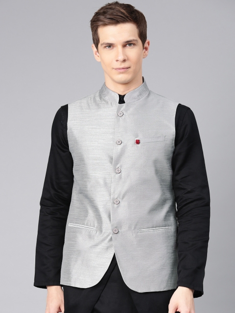 

Freehand Men Grey Solid Nehru Jacket
