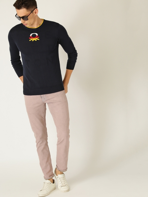

United Colors of Benetton Men Navy Blue Self Design Sweater