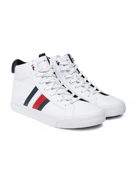 

Tommy Hilfiger Men White Solid Leather Mid-Top Sneakers