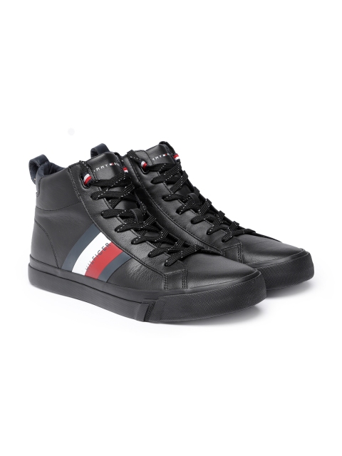 

Tommy Hilfiger Men Black Solid Leather Mid-Top Sneakers