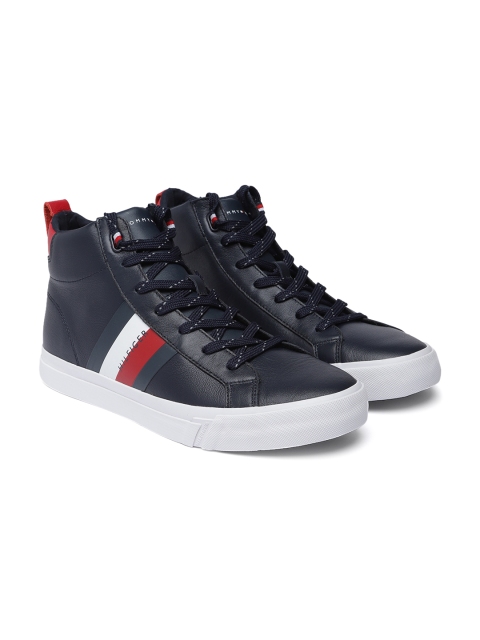 

Tommy Hilfiger Men Navy Blue Solid Leather Mid-Top Sneakers