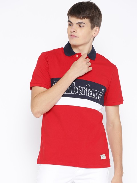 

Timberland Men Red & Navy Blue AF Millers River Blk Embroidered Polo Collar T-shirt