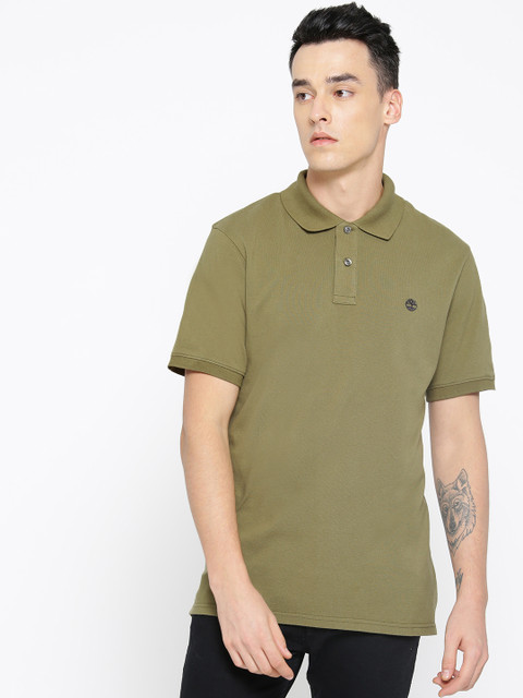 

Timberland Men Olive Green AF Millers River Solid Polo Collar T-shirt