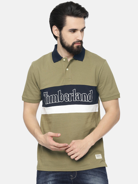 

Timberland Men Olive Green & Navy AF Millrs Polo Collar T-shirt