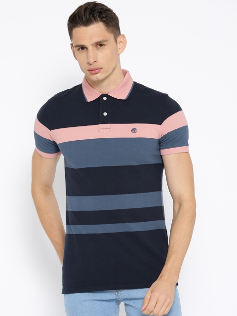 

Timberland Men Navy Blue AF ecl Mulit-Striped Polo Collar Slim Fit T-shirt