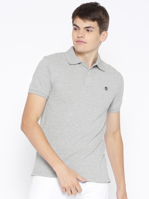 

Timberland Men Grey Melange AF Millers River Tipped Slim Fit Solid Polo Collar T-shirt