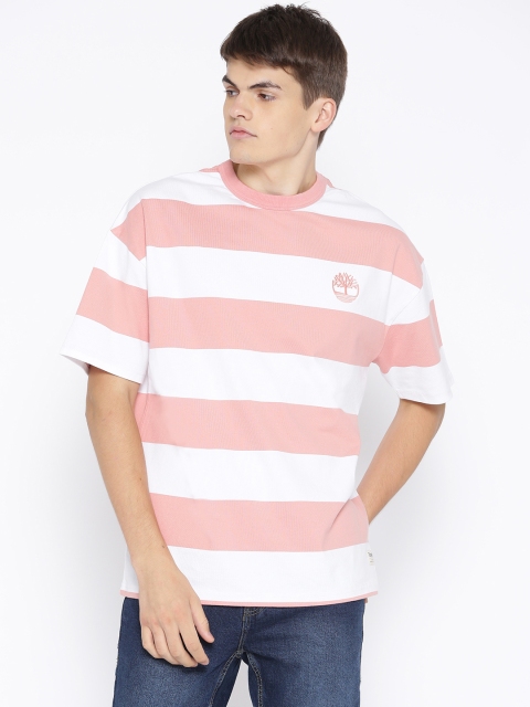 

Timberland Men White & Pink AF Rugby Oversized Blk Striped Round Neck T-shirt