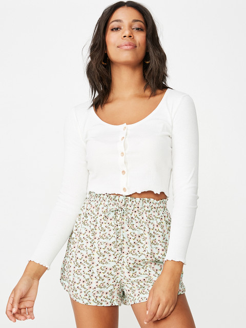 

COTTON ON Women Green & White Printed Loose Fit Regular Shorts