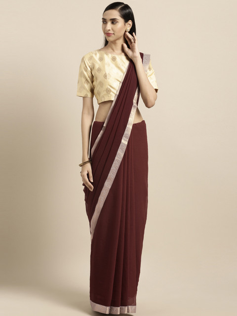 

Triveni Brown Solid Poly Georgette Saree